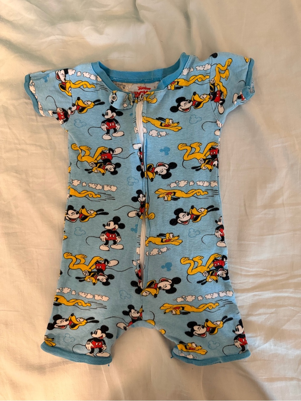 Disney Light Blue Mickey & Pluto Short Sleeve Zipper Romper